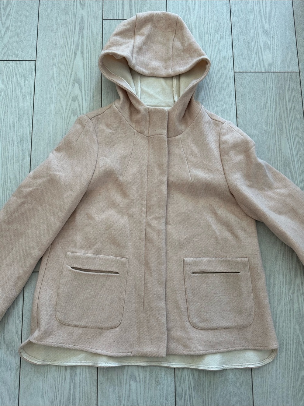 Women's Hooded Wool-Blend Coat Jacket - Light Blush